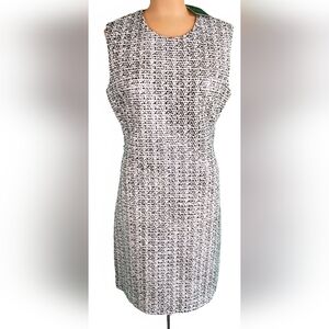 St. John Tweed Sheath Dress Women's Black/White Heather Round Neck Back Size 14